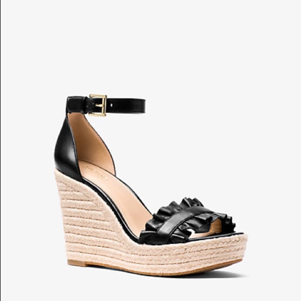 MICHAEL Michael Kors Bella Ruffled Leather Wedge